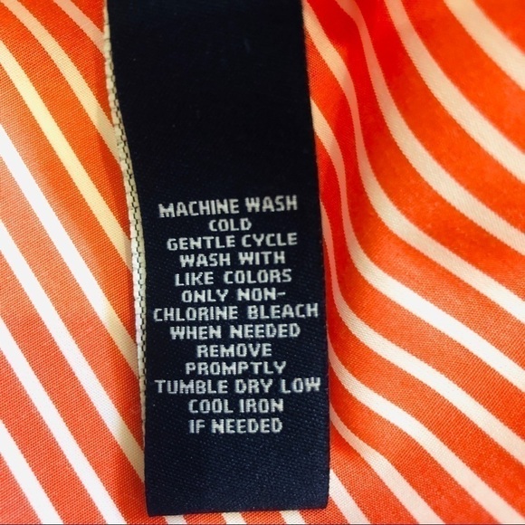 Chaps. Botton Down Shirt NO IRON Orange Vertical Stripe Size S/P - Picture 4 of 5